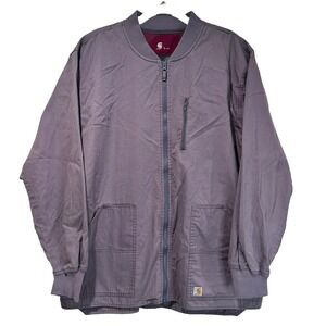 Carhartt Ripstop Full Zip Jacket Mens L Purple‎ Grey Scrub Pockets Workwear Logo